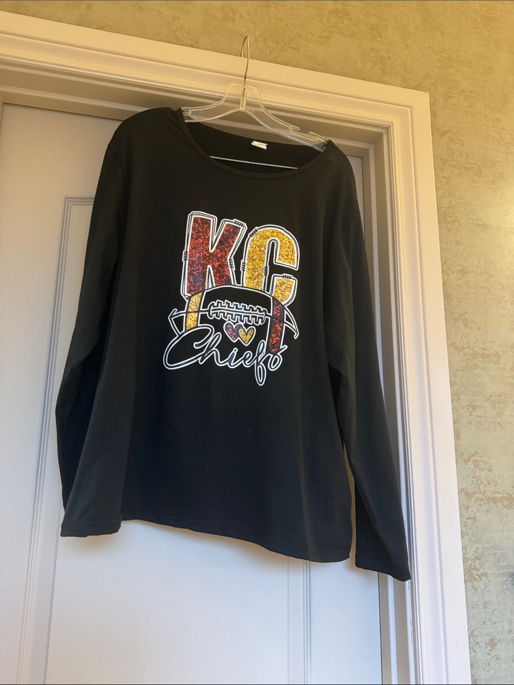 KC Chiefs Black Long-Sleeve Jersey Top
